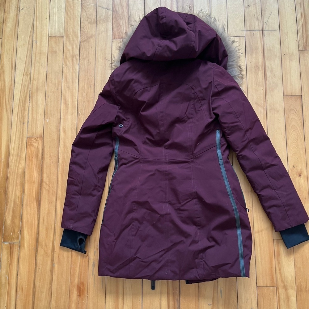 Rudsak Burgundy Down Parka with Raccoon and Rabbit Fur Trim Hood Leather Accents - Picture 2 of 9